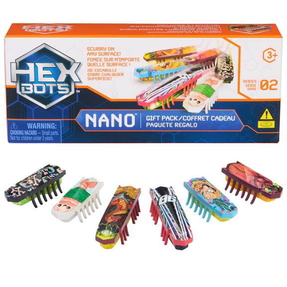 HEX BOTS Nano 6 Pack, 4 Nano Bots with 2 Bonus Flash Nano, Sensory Toys for Kids & Cats with Vibration Technology, Insect Toys & Mini Robot Toy for Kids Ages 3 & Up