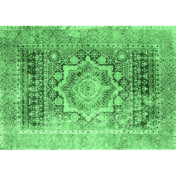 Ahgly Company Indoor Rectangle Persian Emerald Green Traditional Area Rugs, 5' x 7'