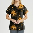 thumbnail image 3 of HAJWOH Halloween Scrubs for Women Short Sleeve Nursing Uniforms Funny Pumpkin Bat Spider Print Medical Scrub Shirts Stretchy Vneck Scurbs Black XL, 3 of 3