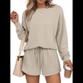 thumbnail image 3 of Conjunto de Pijama Deportivo Informal de Dos Piezas para Mujer con Bolsillos, Ropa de Moda de Otoño Albaricoque L, 3 of 5