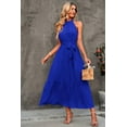 thumbnail image 3 of Women's Summer Floral Maxi Sun Dress Sleeveless Halter Neck Flowy Ruffle Hem Long Boho Dresses with Belt, 3 of 9