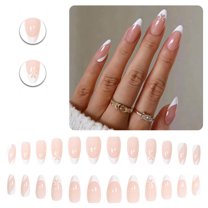 RAGUPEL 24Pcs Glue on Nails for Women,Hand-Drawn Lines French Press on Nails,Glossy Design Medium Almond Press on Nails,Presson Nails for Women and Girls,Style1