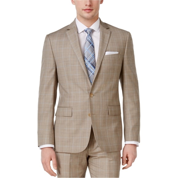 Ryan Seacrest Mens Plaid Two Button Blazer Jacket, Beige, 36 Regular
