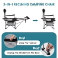 thumbnail image 3 of FUNDANGO Reclining Camping Chair, Folding Lounge Chairs with Removeable Footrest, 4-Position Adjustable Backrest, with Headrest & Side Pocket, Carry Bag, 390lbs Capacity, 3 of 7