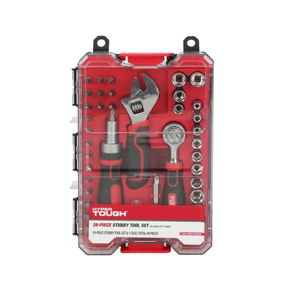 Hyper Tough 39-Piece Stubby Tool Set in Click Fit™ Case, Holiday Gift