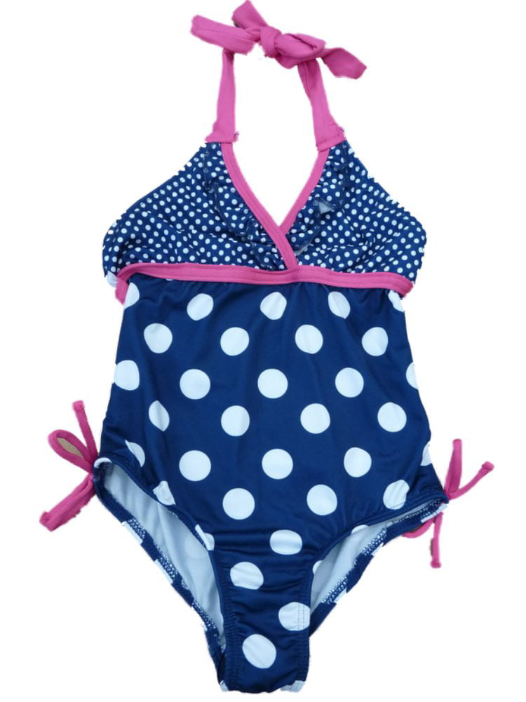 Pink Platinum Girls Blue Polka Dot Halter Swimming Suit Bathing Suit 1 ...