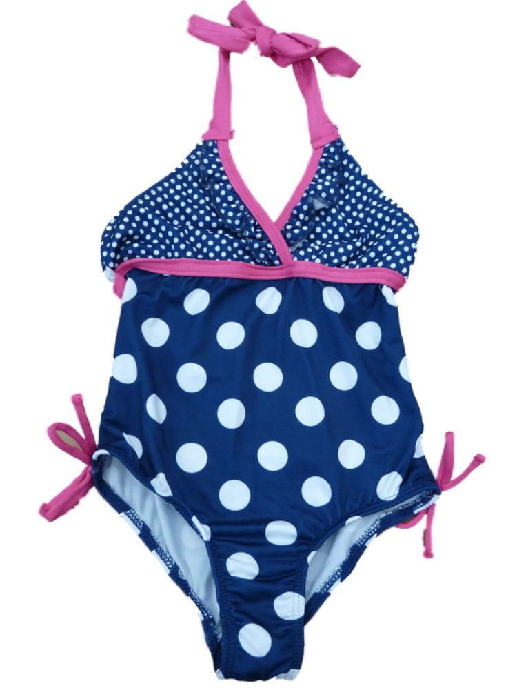 Pink Platinum - Pink Platinum Girls Blue Polka Dot Halter Swimming Suit ...