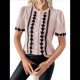 thumbnail image 2 of Blusas de Trabajo para Mujer, con Botones, Larga, Cuello en V, Encaje, Informal, Abotonada, Camisas de Moda de Otoño, Rosa, XL, 2 of 10