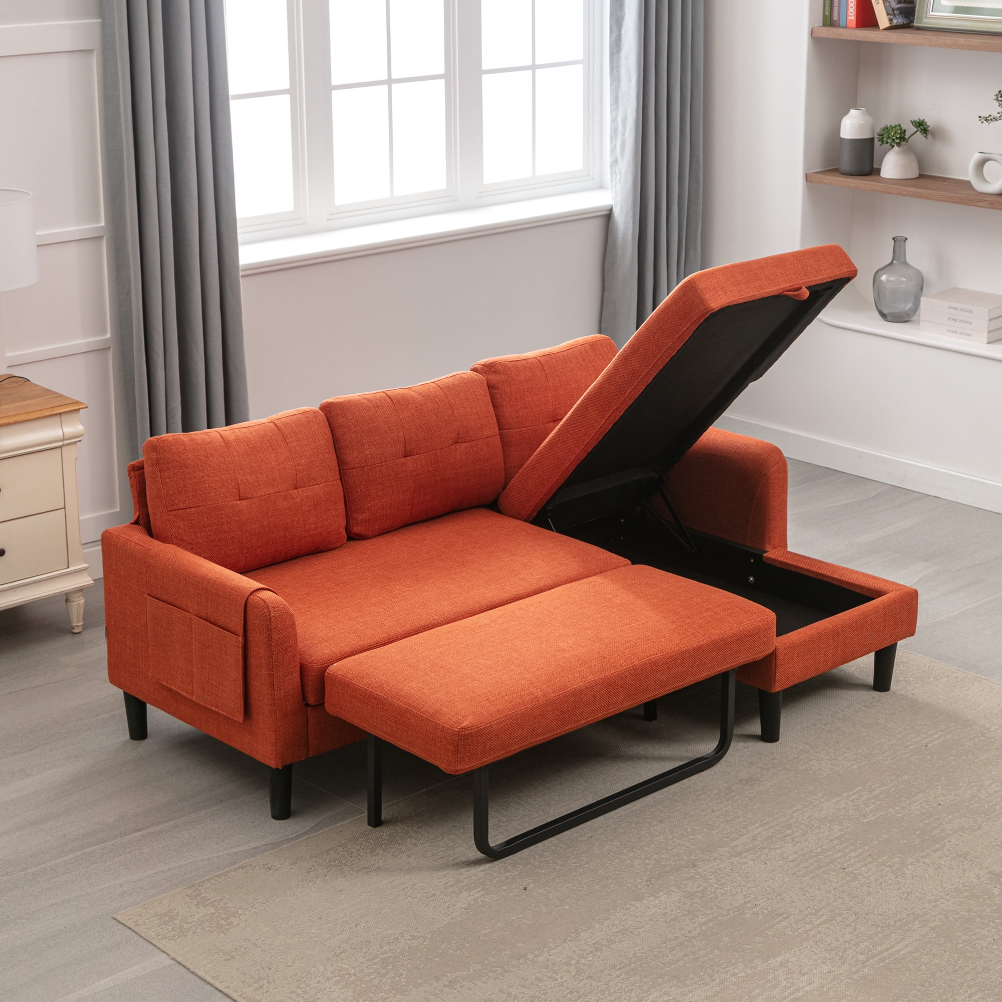 Resenkos L Shaped 4Seat Sleeper Sectional Sofa Couch PullOut Bed and