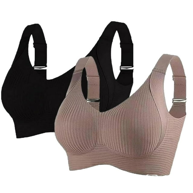 Sports Bras For Women Comfortable Ribbed Wireless Bralettes Adjustable Padded Everyday Bra 2PC