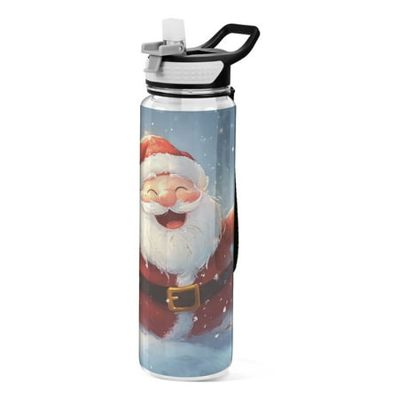 

Funny Santa Claus Christmas Snow Transparent Sports Water Bottle with Straw BPA Free Tritan 32oz for Gym Camping