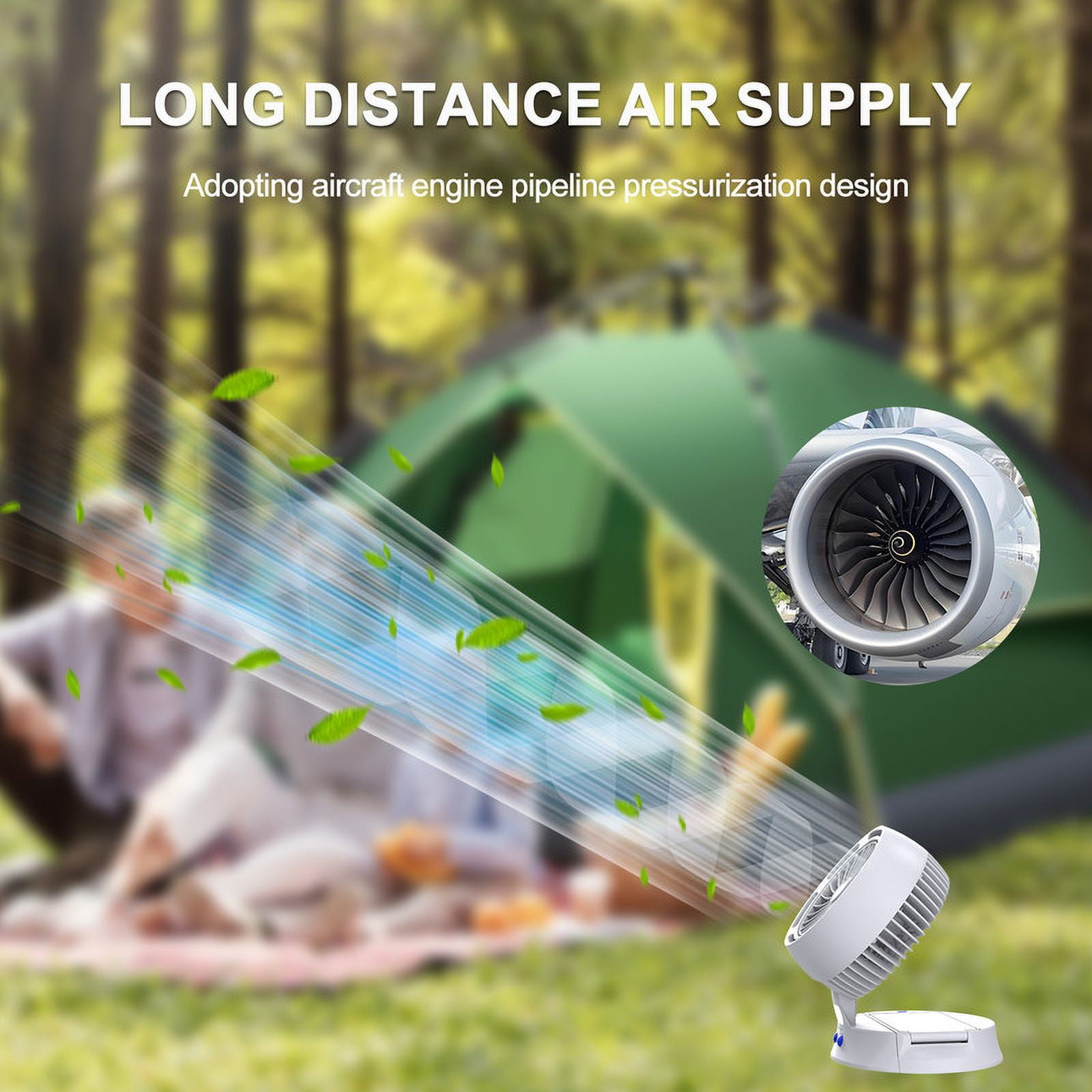 Solar Camping Fan, 10000mAh Portable Solar Fan with Led, Rechargeable Outdoor Fan with Removable Solar Panel, 4 Speeds Tent Fan for Camping Emergencies Hiking Essentials