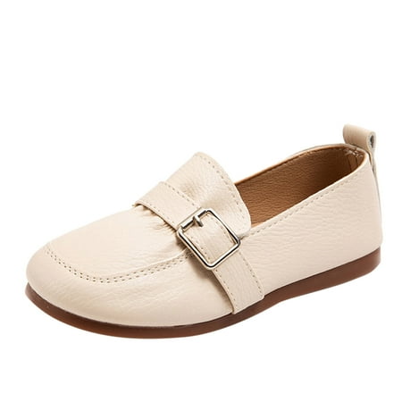 JAHH Stylish Clearance Gowns Shoes for Girl s Fashion Spring Summer Children s Casual Shoe Leather Flat Sole Soft Comfortable Elegant Simple Dress Shoes (3.5-4 Years White)