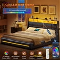 thumbnail image 4 of King Bed Frame with 4 Storage Drawers, King Size Platform Bed with Charging Station and Storage Shelves, Upholstered Headboard and Footboard with LED Lights, No Box Spring Needed, Black, 4 of 7