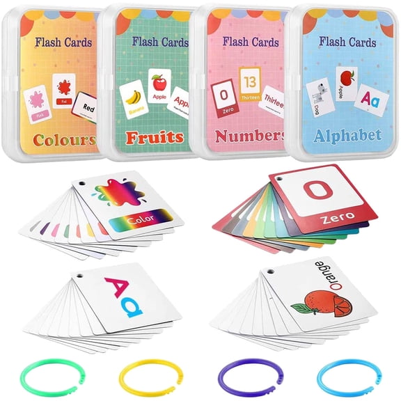 LOLIPPYY 4pcs English Flash Cards Learning Tool with Realistic Images for Vocabulary Practice and Parent Engagement