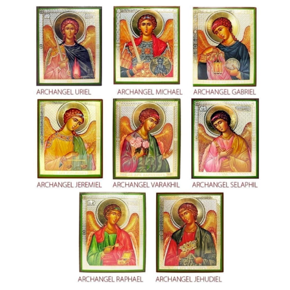 Set Of Icons Depicting Archangels Saint Michael Uriel Gabriel