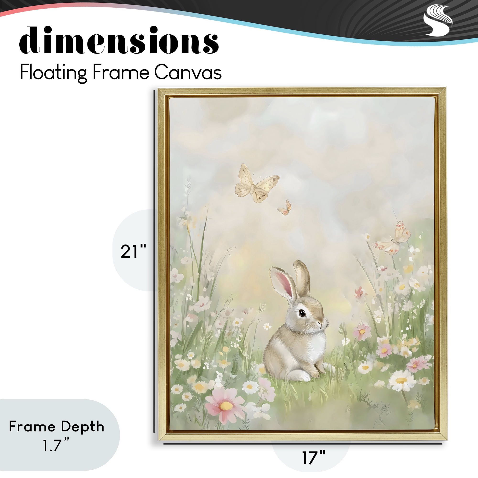 Stupell Industries Nursery Bunny in Meadow Gold Framed Floater Canvas Wall Art, design by Arlington Prints