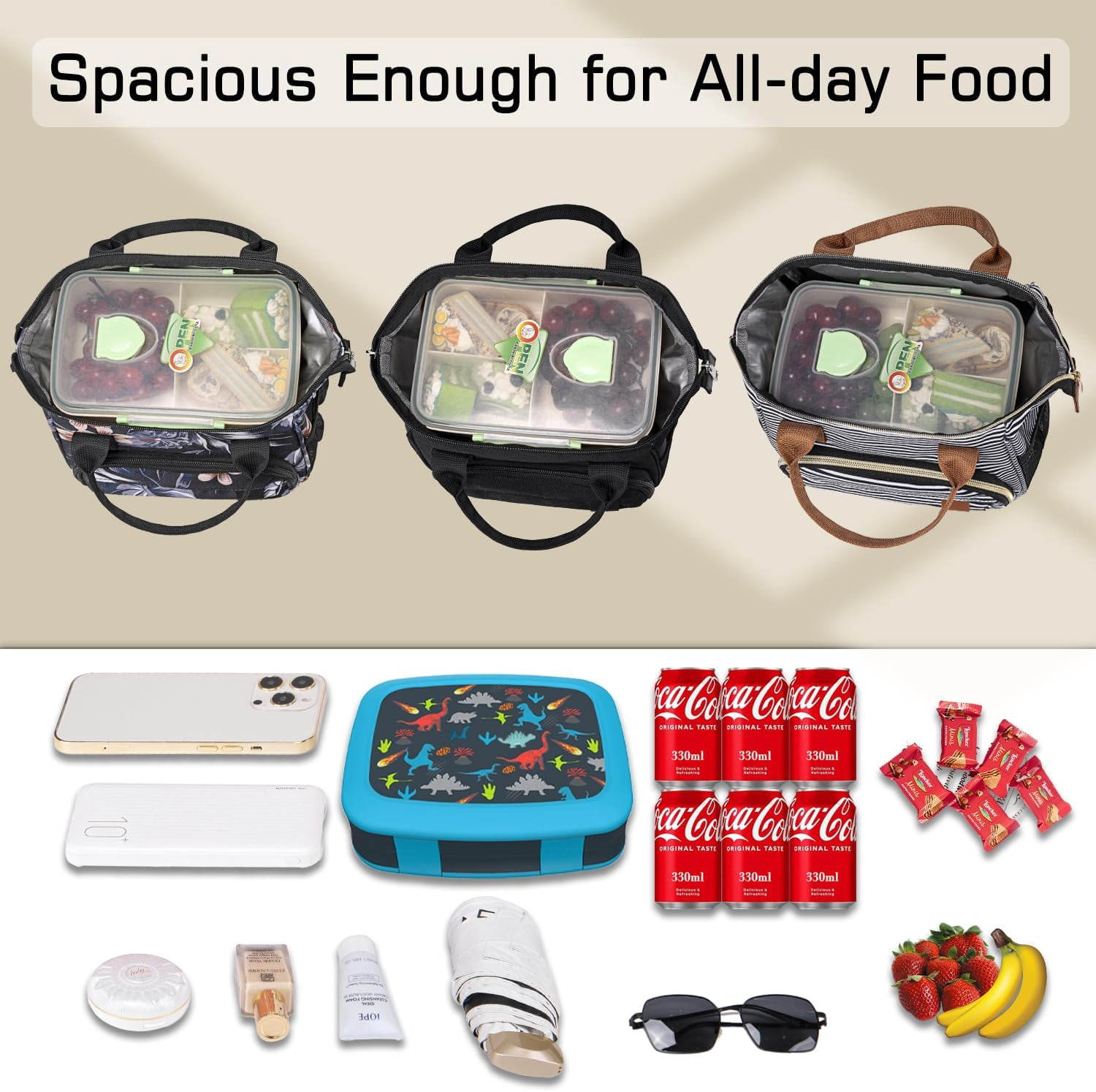Lunch Bags for Women Men, Insulated Lunch Box for Adult for Picnic Travel, Female Teacher Nurse Mom, Fashion Ladies Lunch Tote Bag for Work, Black