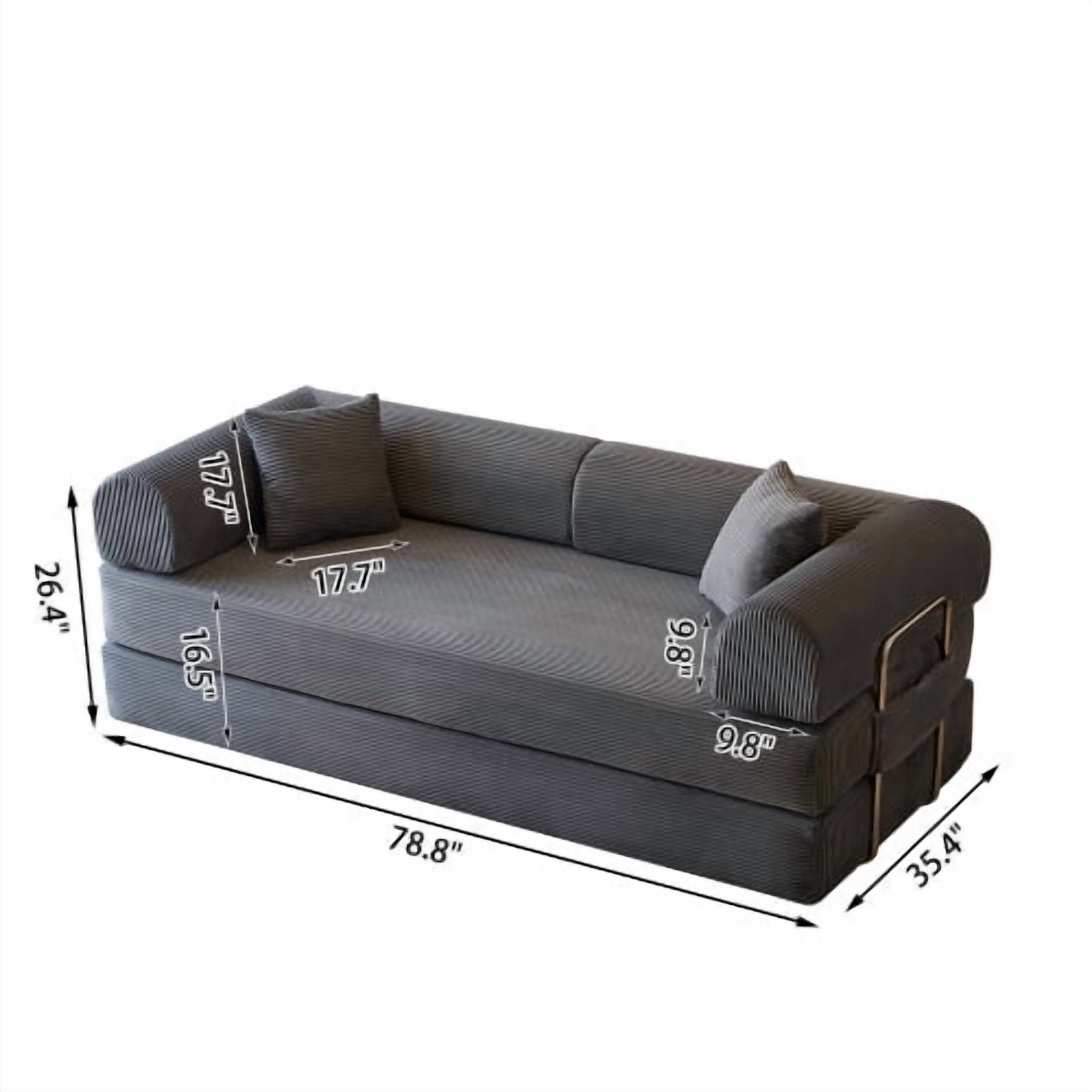 78.8" Corduroy Compression Floor Sofa Bed, Convertible Boneless Modular Sectional Futon Loveseat with Pillow Backrest & Armrest, Sleeper Couch for Living Room Bedroom,Grey