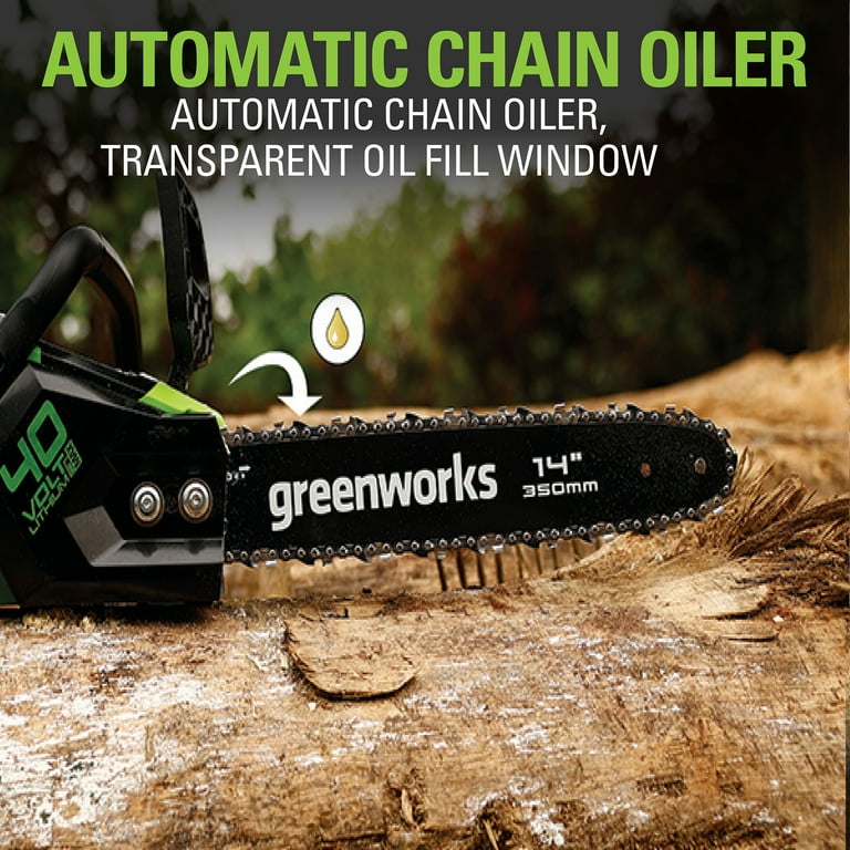 Greenworks 40V 14 in. Cordless Brushless Chainsaw with 2.5 Ah Battery and Charger, 2012802