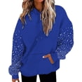 thumbnail image 3 of Women's Solid Color Rhinestone Encrusted Hoodie, Drawstring Hooded Sweatshirt with Pockets, Cozy Casual Pullover for Fall Winter Daily Wear, 3 of 10