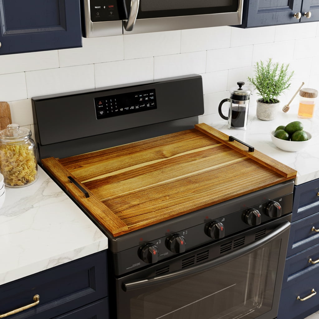 SpaceAid Noodle Board Stove Kitchen Cover with Handles, Stove Top Covers Cover, Natural Acacia