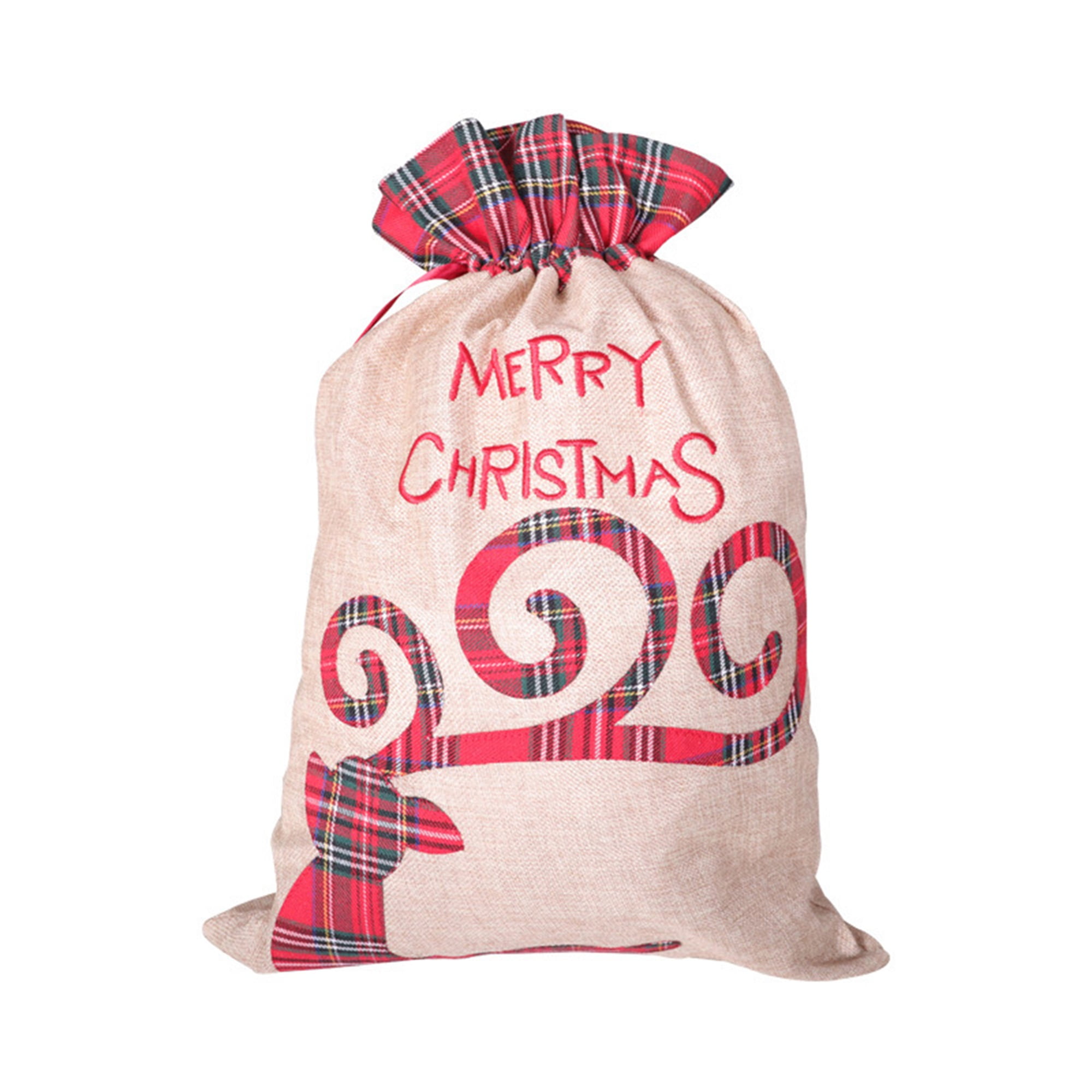 Large Santa Sacks, Cute Letter Plaid Print Christmas Drawstring Gift ...