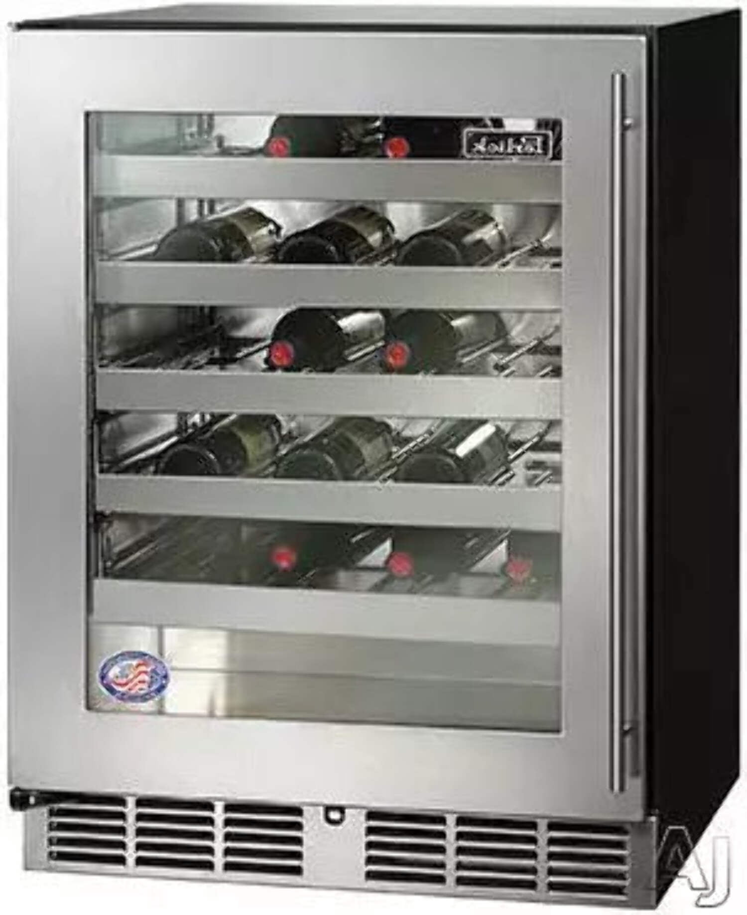 24" Undercounter Wine Reserve, 32 Bottle Capacity, Full Extension Shelves, LED Light, Digital Thermostat, Door Alarm, ADA Compliant, Panel Ready Glass Door, Left Hinge