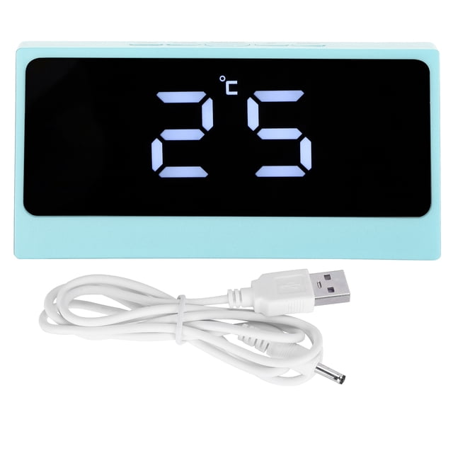 Reloj despertador digital LED, silencioso, inteligente, con temperatura, fecha, luminoso, pantalla grande, espejo de maquillaje de escritorio (azul)