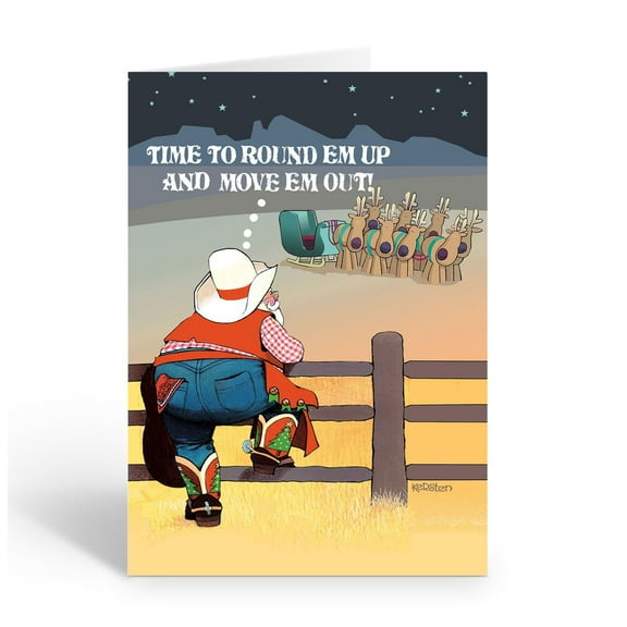 Stonehouse Collection Western Cowboy Santa Christmas Cards – Southwest, Ranch, Farm, 12 Boxed Holiday Cards with Envelopes – Made in USA (Standard)