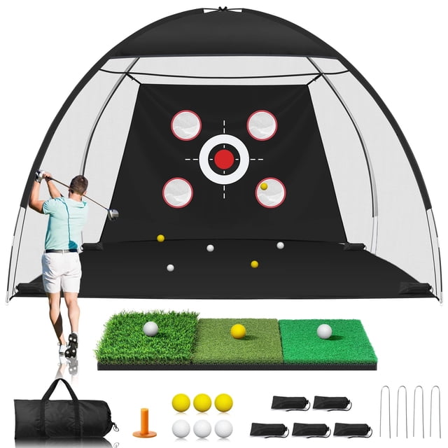 Golf Net Anygulf de 10 x 7 pies con alfombrilla Tri-Turf para interiores y exteriores