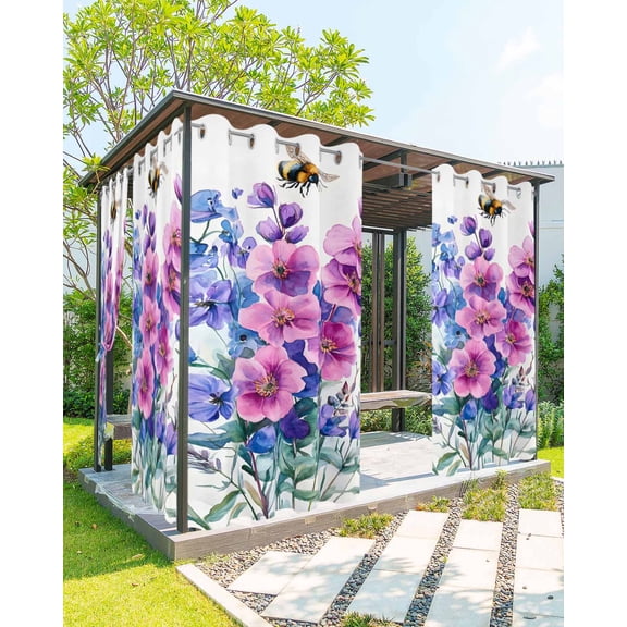 nqOlkjepod Outdoor Curtains for Patio Waterproof, Watercolor Pink Blue Floral Outdoor Privacy Panels Grommet, Spring Botanical Leaves Blackout Outside Curtains for Porch/Cabana 54"x84", 1 Panel