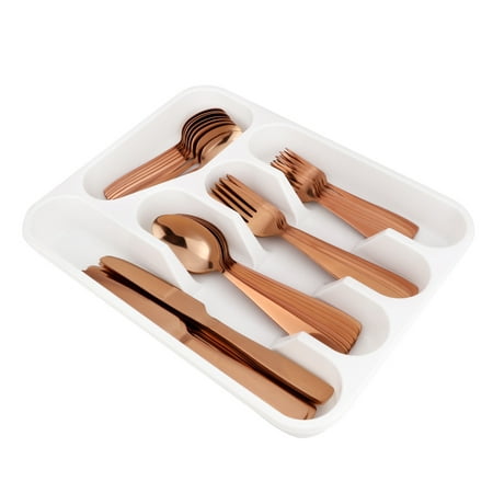 Moxinox 40-Piece Copper Silverware Set with Cutlery Tray Organizer, Stainless Steel Kitchen Utensils Service for 8, Include Dinner Knife,Dinner Fork,Dinner Spoons,Salad Forks,Teaspoon, Dishwasher (Best Way To Load Silverware In Dishwasher)