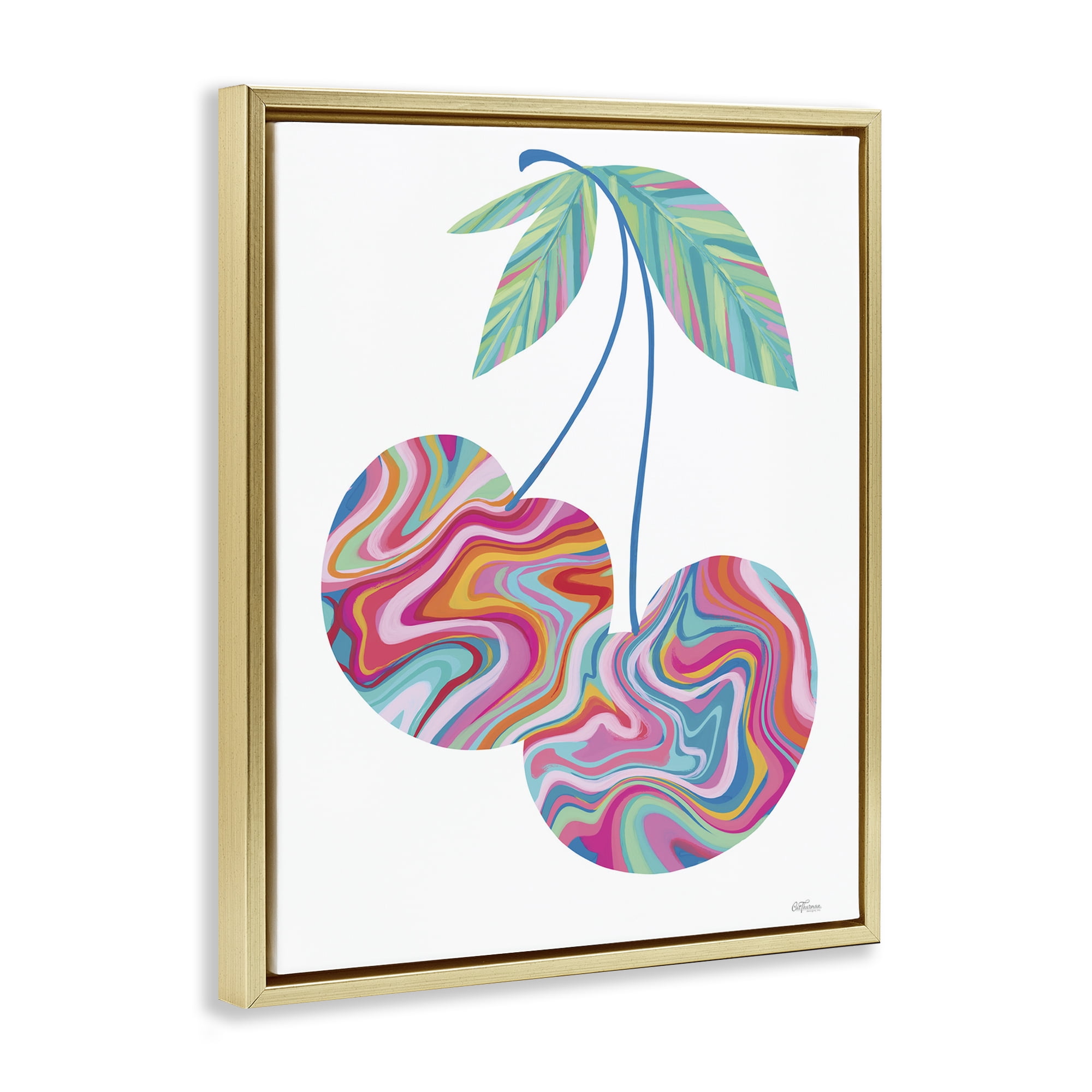 Stupell Industries Groovy Waves Cherries Food & Beverage Painting Gold Floater Framed Art Print Wall Art, 25 x 31