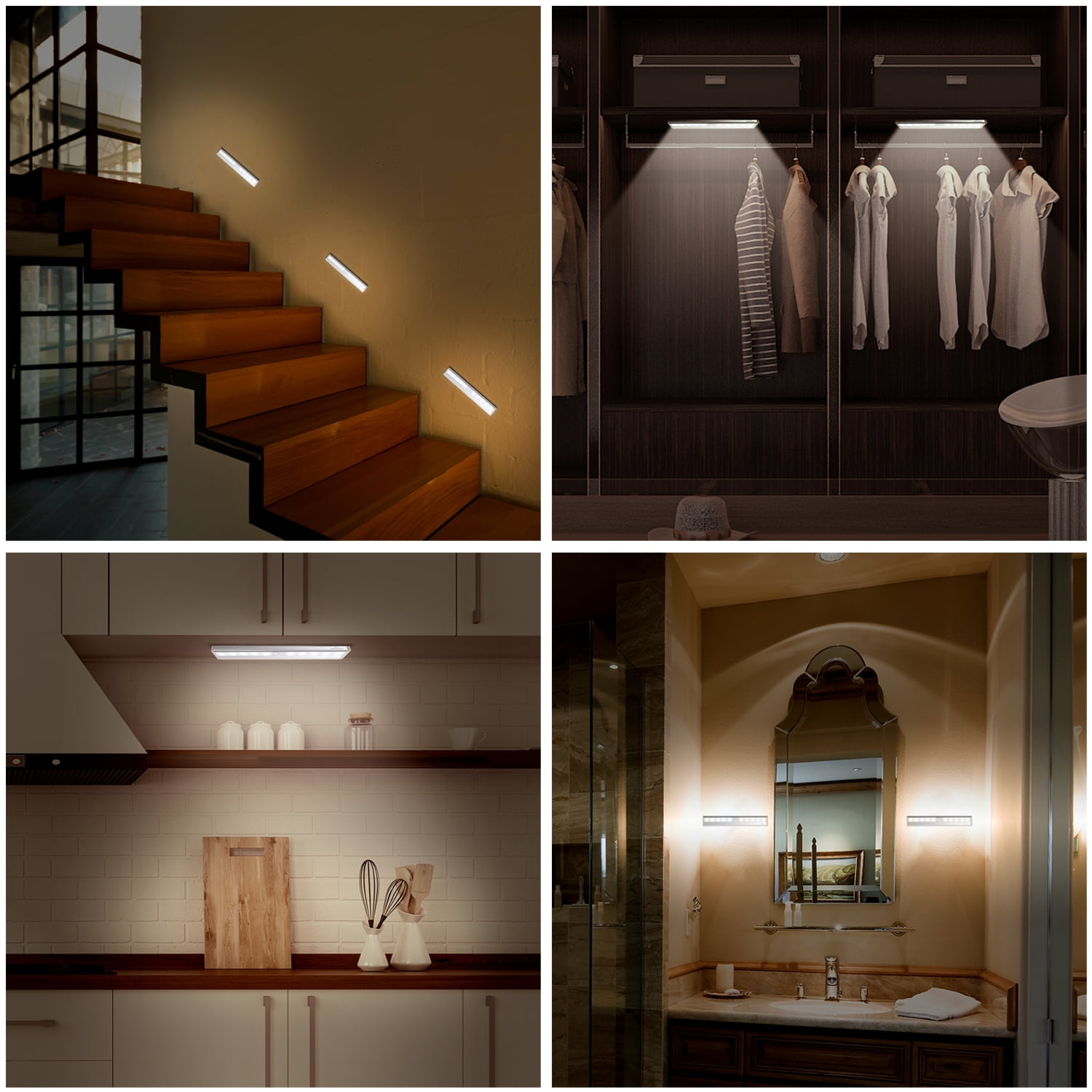 Leadleds 10-LED Under-Cabinet Motion Sensor Light, Stick-on Anywhere Wireless Battery Operated Safe Lights For Closet Cabinet Wardrobe Stair（3 Pack）