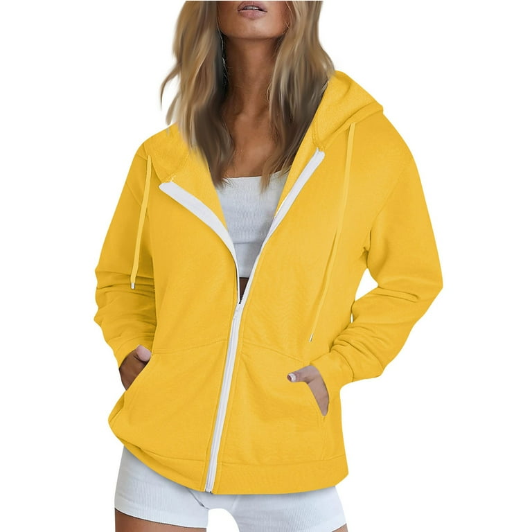 XDDLITP Hoodie for Women Solid Color Zip Up Hoodies Long Sleeve