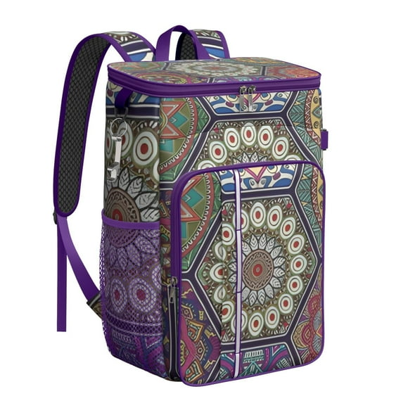 Boho Bohemian Vintage Ethnic Insulated Cooler Backpack - 20L Soft Cooler Bag, Retro Tribal