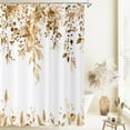 thumbnail image 3 of Khaki Eucalyptus Leaves Shower Curtain, Brown and Gold Watercolor Leaves Botanical Plants Bathroom Curtain Waterproof Fabric Machine Washable with Hooks, 36" Wx72 L, 3 of 6