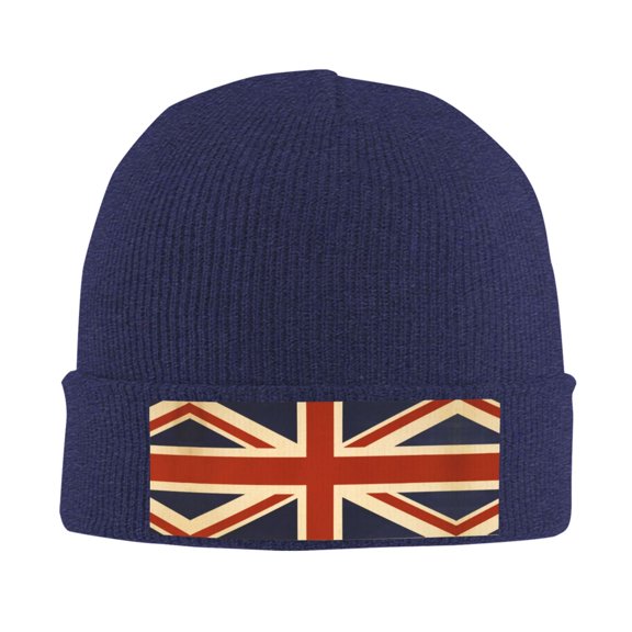 Retro British Flag Beanie Hat Knit Hat Skull Cap for Men Women Winter Hat Navy Blue