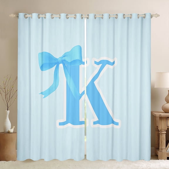 Manfei Kids Personalized Gifts Black Out Curtains,Blue Latter K Curtains Pack of 2 (42x63 Each),Lovely Bow Tie Bedroom Curtains For Girls Teens,Lightweight Room Decoration