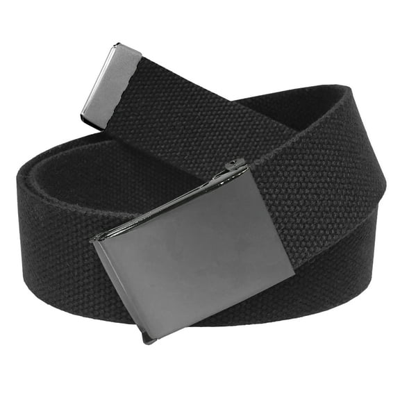 Men's Golf Belt in 1.5 Polished Pewter Flip Top Buckle with Canvas Web Belt Small Black
