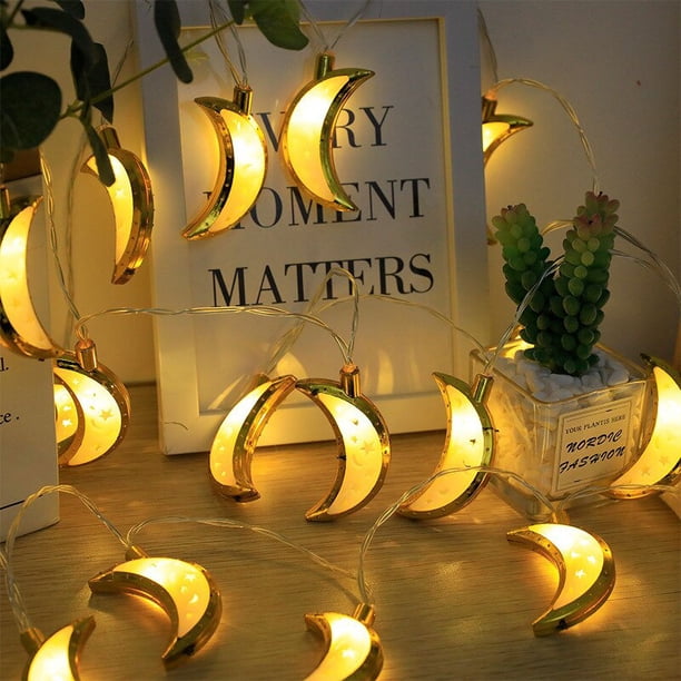 Luces LED musulmanas chapadas en oro, colgante de luna y estrella, decoración de Ramadán EID Mubarak, decoración para el hogar, fiesta Islam EID Kareem