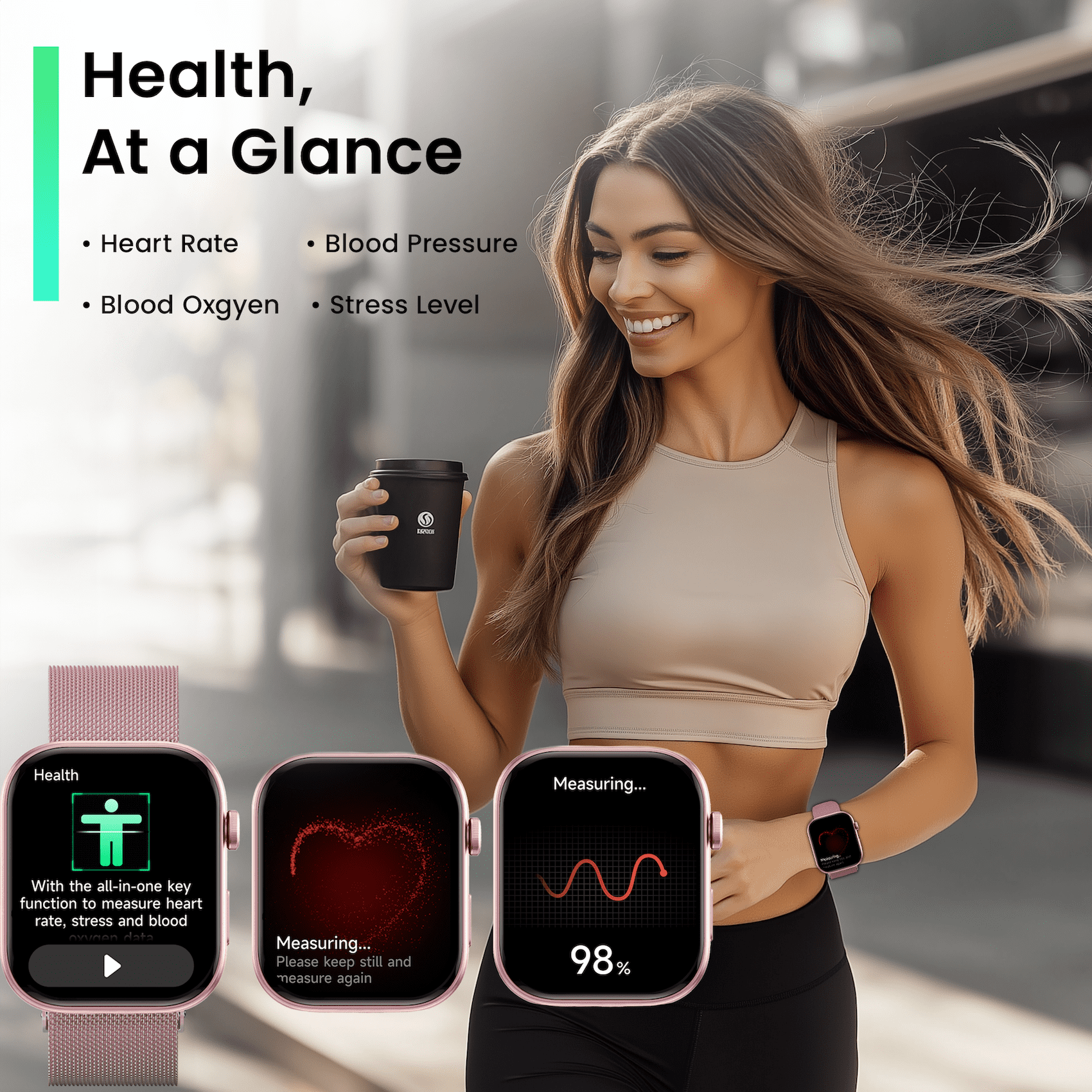 MiracoRun Smartwatch for Women, 1.99-inch AMOLED,  Bluetooth Calls and Texts, 3ATM Waterproof Fitness Tracker for Android & iPhone