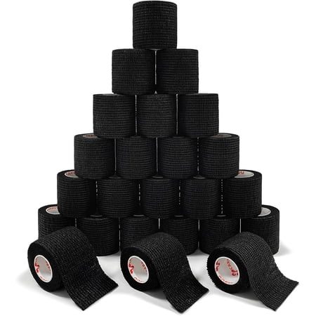 [24Pack 2" x5 Yards] Carbou-Self Adhesive Bandages Sports Wrap, Athletic Elastic Cohesive Bandage for Sports, Injuries, Treatments, and Recovery, First Aid Tape Vet Wrap Cat, Dog Black