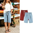 thumbnail image 2 of Lenpel Girls Boys' Bermuda Shorts 2 Pc Elastic Waist Drawstring Straight Leg Knee Length Shorts Casual Loose Summer Shorts, 2 of 4