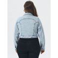 thumbnail image 4 of DARING DIVA Women's Plus Button Closed Cropped Denim Jacket 4X Light Blue Snow Wash, 4 of 6