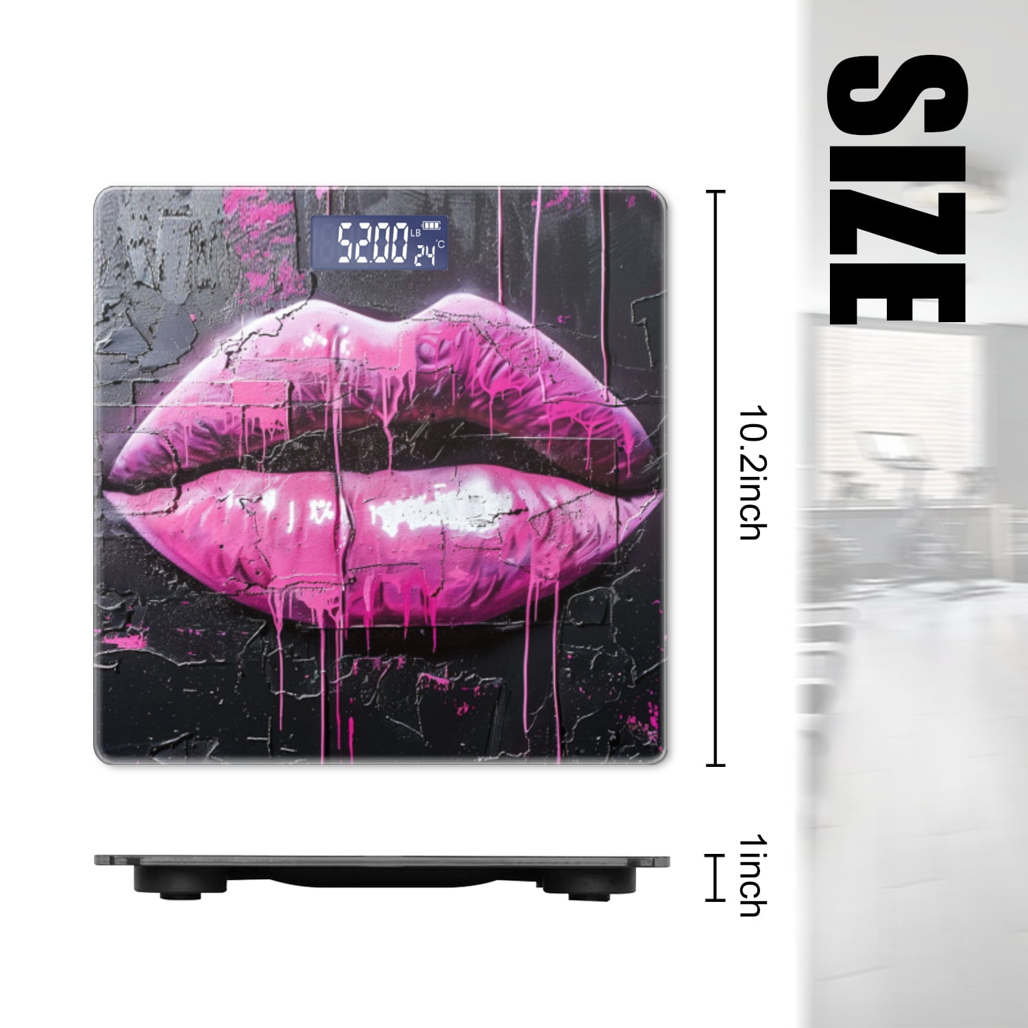 High Precision Body Weight Scale Smart Bathroom Scales with Large LCD Display(400lbs),Decorative for Bedroom-Vibrant Pink Lipstick On Black Wall