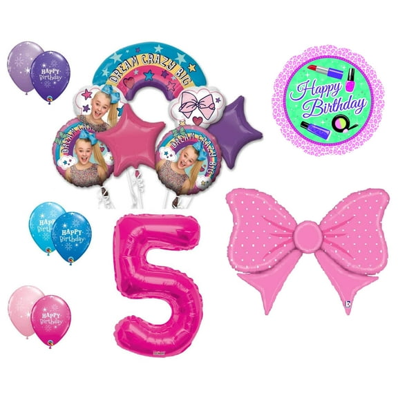 Jojo Siwa 5th 5" Pink Bow Happy Birthday Party Dream Crazy Decoration Balloon Bundle Set
