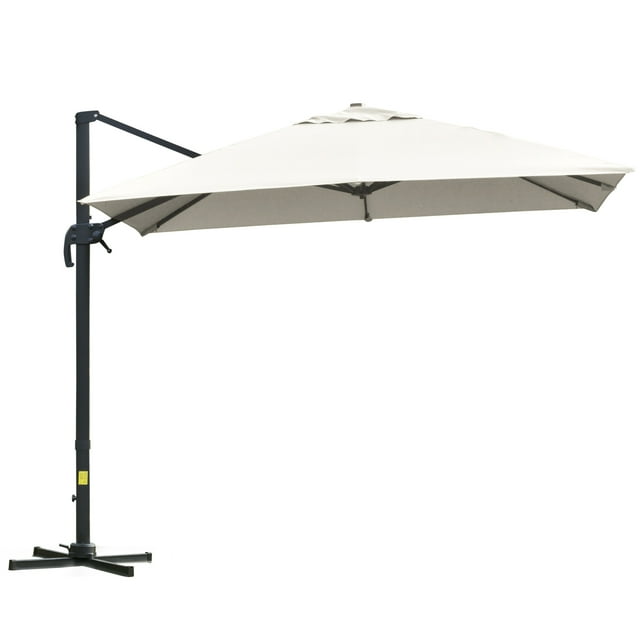 Outsunny 10x10ft Cantilever Umbrella with 4 Adjustable Angle and Rotation, Square Top Market Parasol with Aluminum Pole and Ribs for Backyard Patio Outdoor Area, Cream