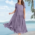thumbnail image 2 of WTOBBY Women's Summer Dress Casual Loose Long Beach Vacation Dresses Short Sleeve Solid Color, Easy and Breezy for Daily Wear,Light Purple M, 2 of 5